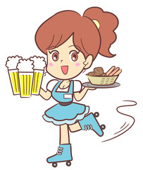 ビールを運ぶウェイトレス