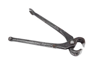 Old rusty pincers, isolated on white background