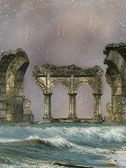 Washable wall murals Dragons Ruins in the sea