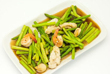 Fried asparagus with shrimp