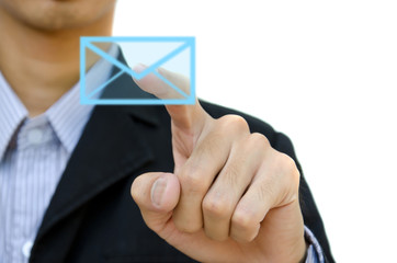 businessman pushing mail for social network on a touch screen