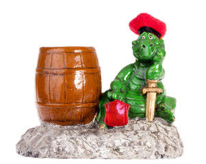 Statuette of funny dragon with barrel