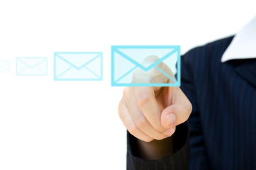 businesswoman pushing mail for social network on a touch screen