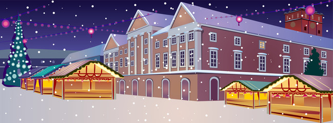 Town place at Christmas, vector illustration