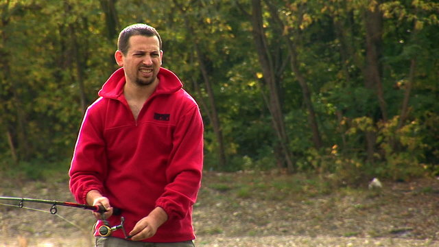 Morning fishing on the river (river Prut, Ukraine)