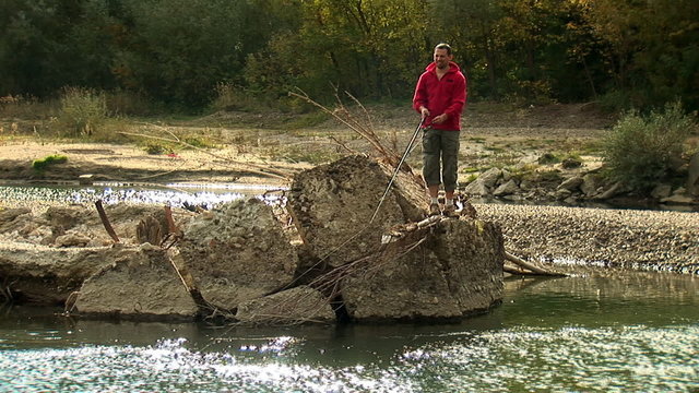 Morning fishing on the river (river Prut, Ukraine)