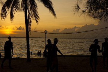 Fototapeta premium beach volleyball, sunset on the beach