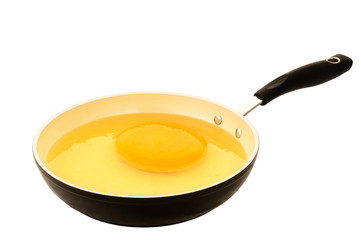 Egg of an ostrich in a frying pan
