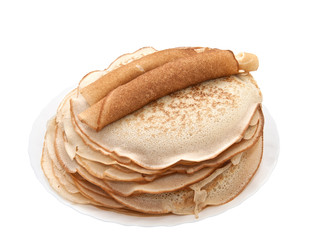 pancakes on the plate isolated on white background