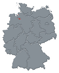 Map of Germany, Bremen highlighted