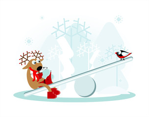 deer with bird on swing