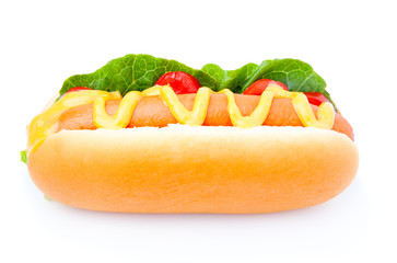 Hot dog with vegetables on a white background
