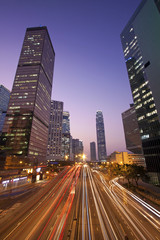 Fototapeta na wymiar Traffic in Hong Kong downtown at sunset time