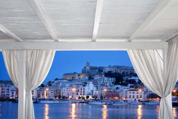 Ibiza town view from white gazebo