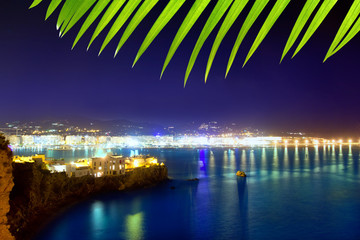 Fototapeta na wymiar Ibiza town port blue sea night lights