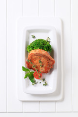 Marinated pork chop and broccoli