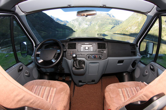 Wohnmobilausblick auf Geiranger