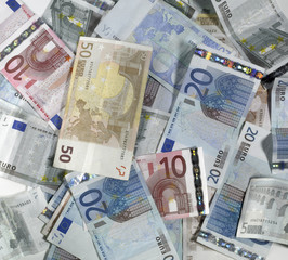 crumbled euro banknotes