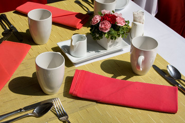 Table arrangement in an expensive haute cuisine restaurant