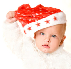 Boy wearing a Santa hat
