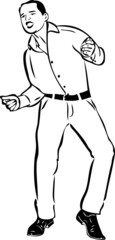 a sketch of a guy in a shirt singing and dancing