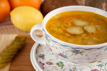 A delicious soup made from pickled cucumbers - pickle