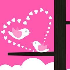 Love and a bird on a pink background
