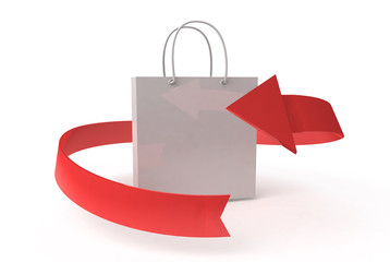 white bag with arrow
