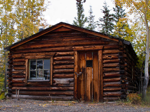 Old weathered traditional log cabin, Yukon, Canada