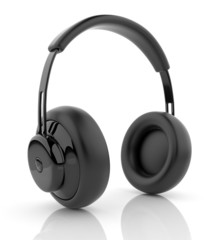 Black audio headphones 3D. Icon. Isolated on white background