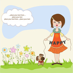 happy  girl with her playful dog