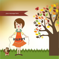 happy  girl with her playful dog