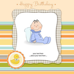 new baby announcement card with little baby