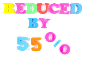 reduced by 55% written in fridge magnets
