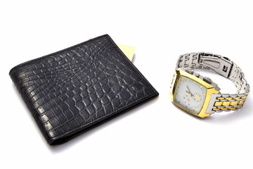 Black wallet and watch