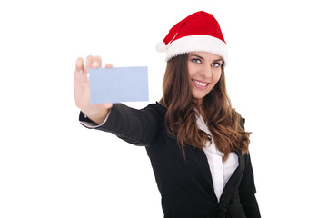 santa businesswoman  with blank business card