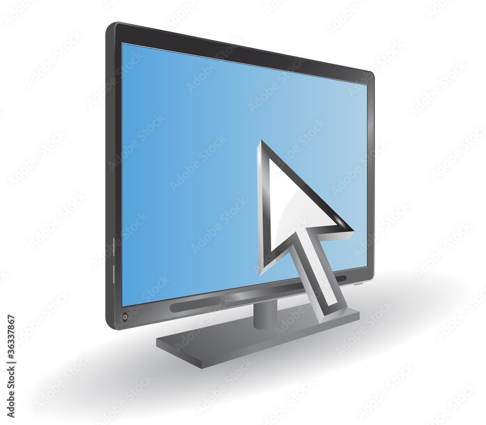 Poster computer flat monitor and arrow pointer