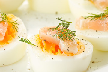 Boiled eggs with salted salmon