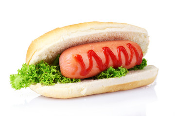 tasty hot dog isolated on white
