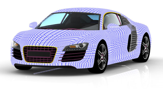 3d car wire model on a white background