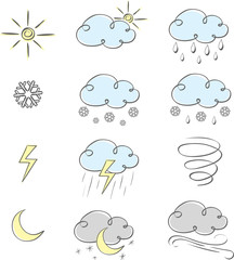 Hand drawn cute weather icons collection