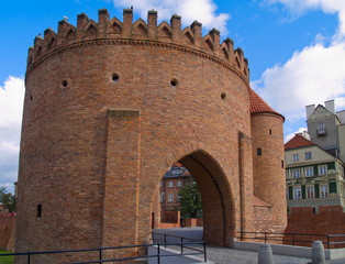 old brick fort Barbakan in Warsaw, Poland