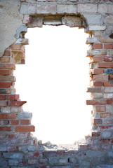 Hole in the brick wall with copy space