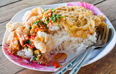 Kaphao fried shrimp thai food