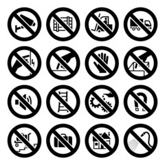 Set prohibited symbols, industrial hazard black signs