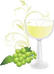 Glass and sprig of green grape