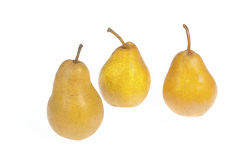 three pears on white background