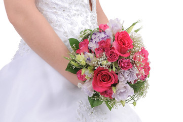 Obraz na płótnie Canvas Bride Holding Colorful Bouquet