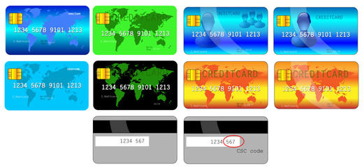Several creditcard designs front and back