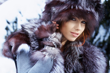 Winter wild woman on snow